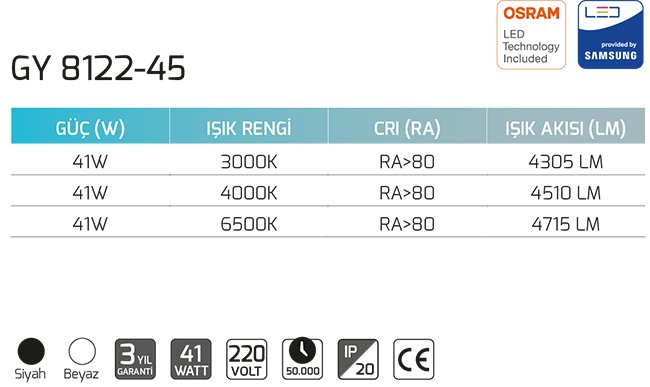 Gy 8122-45 41 Watt Sarkıt Linear Armatur Teknik Detay